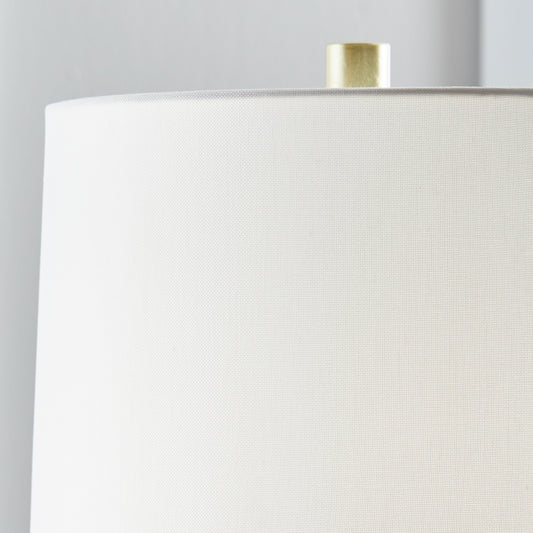 Ribbed White Ceramic and Wood Table Lamp