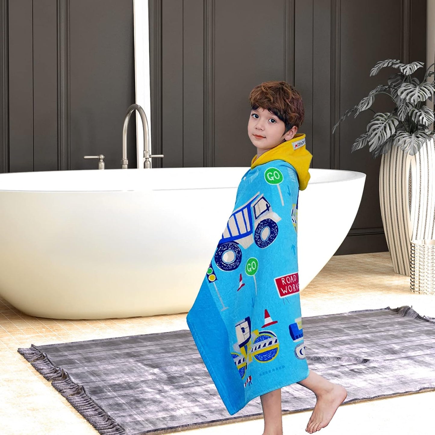 Kids Towels Age 3-10, 30''X50, Soft | Thick | 100% Cotton, Large Absorbent Beach, Bath, Pool, Swim Towels | Cover up for Boys | Excavator Vehicle