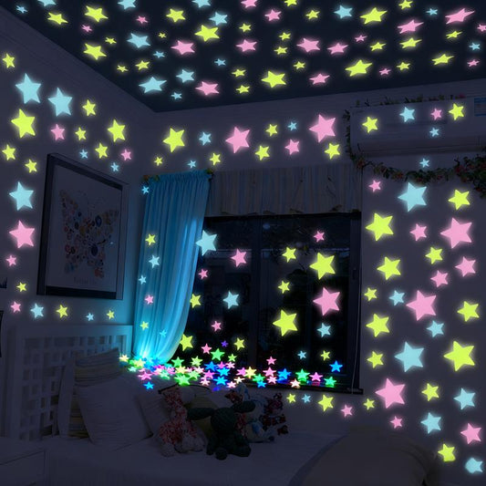 Christmas Home Decorations Colorful Luminous 3Dstars 500-Piece Color Mixed Pack Ceiling Decoration Fluorescent Luminous Plastic Wall Stickers Mural Decals Suitable for Home Art Bedroom Decoration Tiktokshopblackfriday Christmas Gifts