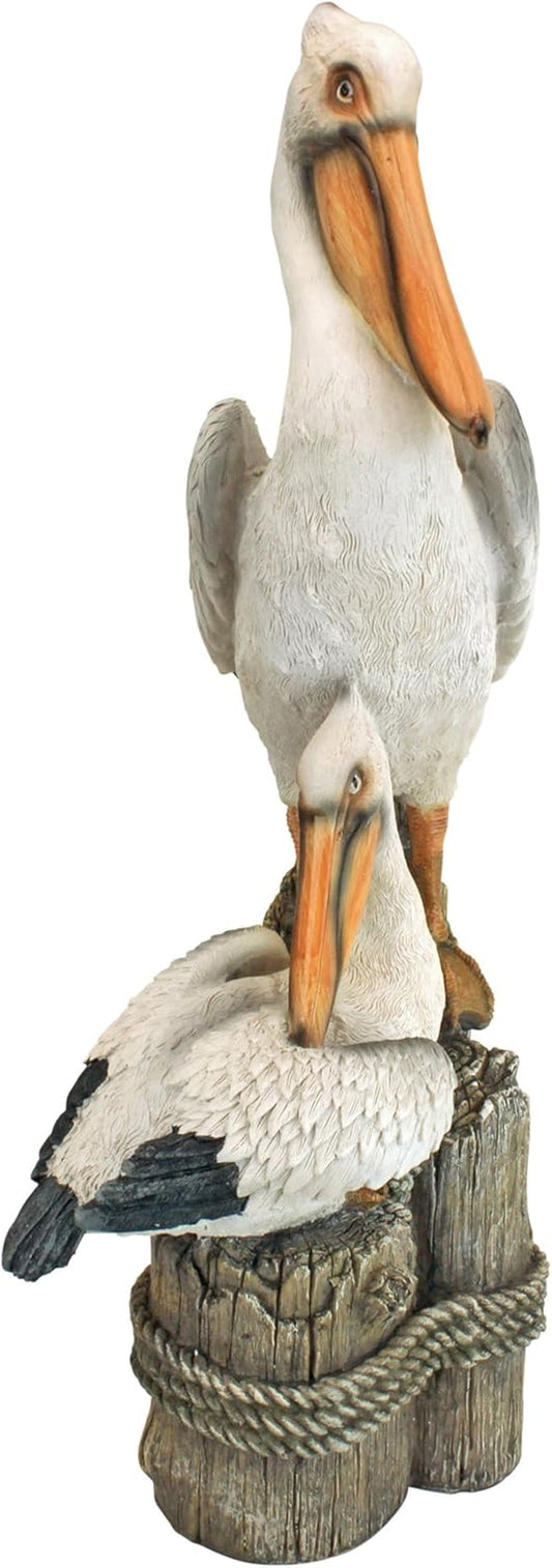 Coastal Decor Ocean'S Perch Pelicans Garden Bird Statue, 9 Inch Wide, 24 Inch Tall, Cast Stone Resin, Full Color Finish