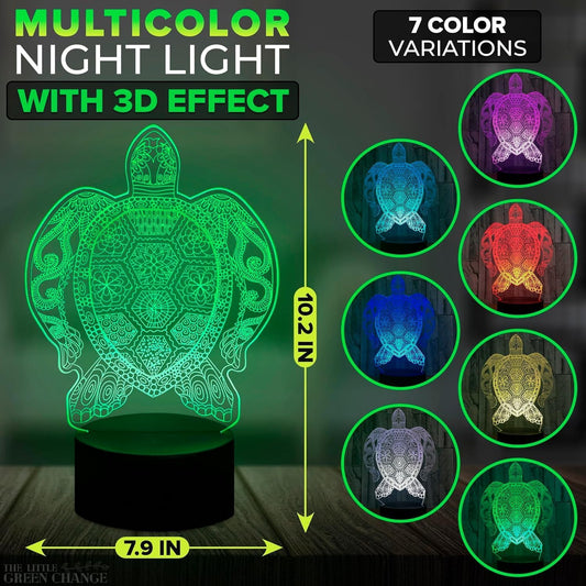 Turtle 3D Night Light – Optical Illusion LED Lamp, 7-Color Changing, Touch Control, USB Powered – Stylish Home & Bedroom Décor, Unique Gift for Any Occasion