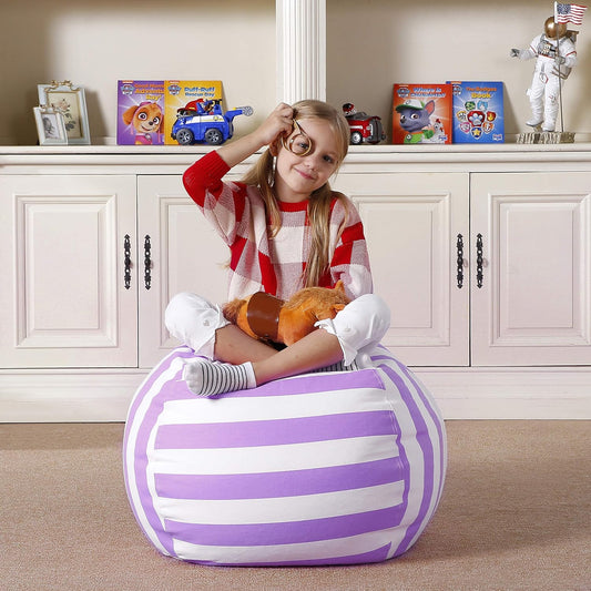 Stuffed Animal Bean Bag Storage Chair (Purple/White Striped, Medium (32''))