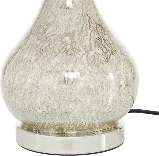Glass Room Table Lamp Accent Lamp with Faux Mercury Glass Finish, Lamp 14" X 14" X 28", Silver