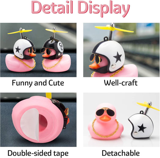 Pink Duck Car Dashboard Decorations - Rubber Duck Car Ornaments with Propeller Helmet Sunglasses and Gold Chain (Star-Pink)