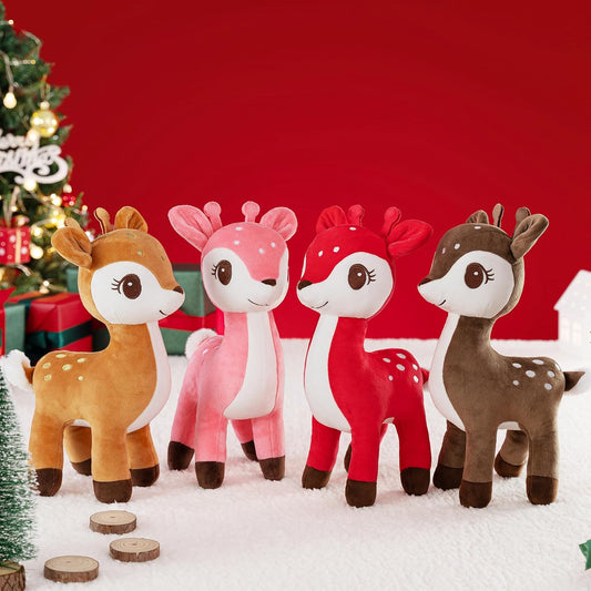 Deer Stuffed Animal, Stuffed Deer Plush Toy, Deer Gifts for Girls, Small Deer Stuffed Animals, 10 Inch Cute Plushie Deer Toy, Deep Brown Stuffed Deer Plush for Kids, Birthday