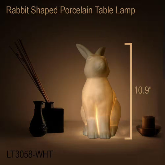 10.9 In. White Porcelain Bunny Rabbit Shaped Table Lamp