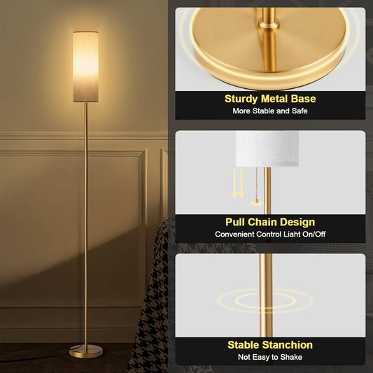 Floor Lamp, Gold Modern Standing Lamp with Foot Switch Line Shade, 68 Inches Reading Pole Lamp for Living Room Bedroom Office