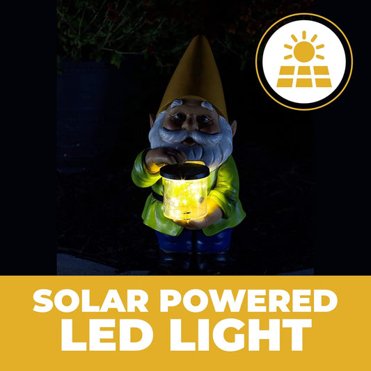 Jar Garden Gnomes Lawn Gnome with Solar Light Great Addition for Your Garden Solar Powered Garden Knome Gifts for outside Patio Lawn (Yellow Hat)