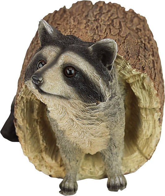 Bandit the Raccoon Indoor/Outdoor Garden Animal Statue, 10 Inch Long, Cast Stone Resin, Full Color Finish
