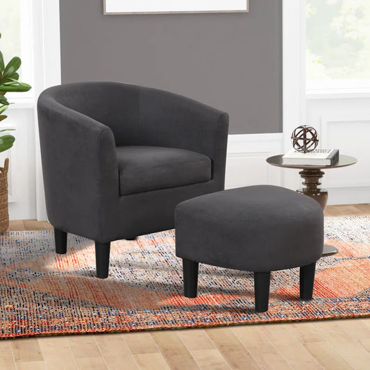Pamplona 26" W Modern Stylish Soft and Breathable Upholstered Barrel Chair and Ottoman