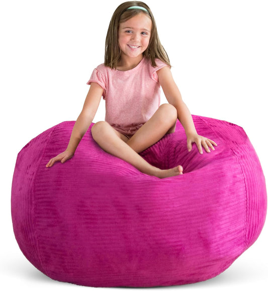 Stuff ’N Sit Extra Large 38’’ Bean Bag Storage Cover for Stuffed Animals & Toys, Giant Beanbag Chair Kids, Ages 3-14, Bedroom Organizer Holiday Gifts, Hot Pink Corduroy