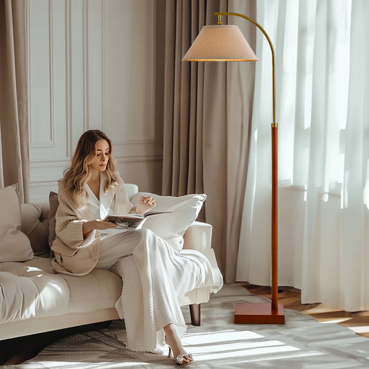 63" MDF Metal Tall Floor Lamp with Lamp Shade, Farmhouse Standing Lamp for Bedroom, Living Room, Office