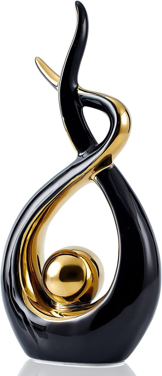 Home Decor Modern Art Ceramic Statue, Black Sculpture Table Decorations for Living Room Dining Room, Coffee Table Centerpiece Shelf Decor 12.2" H