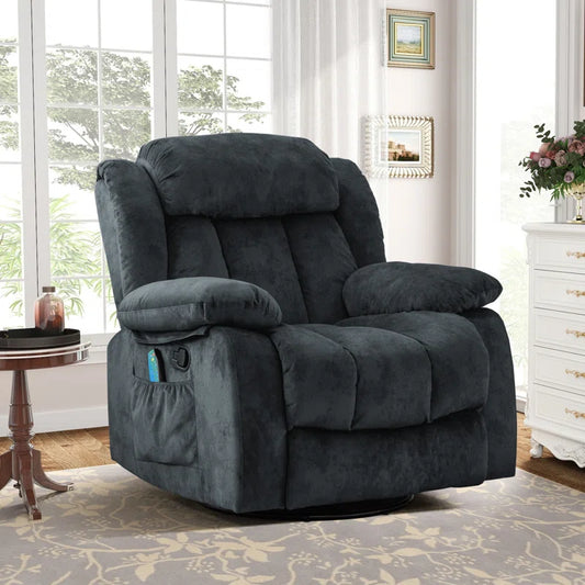 37.4" Wide Contemporary Compact Microfiber Swivel Rocker Manual Recliner Chair with Heat and Massage