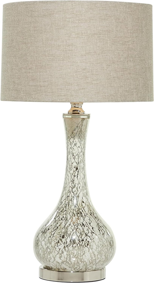 Glass Room Table Lamp Accent Lamp with Faux Mercury Glass Finish, Lamp 14" X 14" X 28", Silver