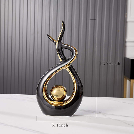 Home Decor Modern Art Ceramic Statue, Black Sculpture Table Decorations for Living Room Dining Room, Coffee Table Centerpiece Shelf Decor 12.2" H