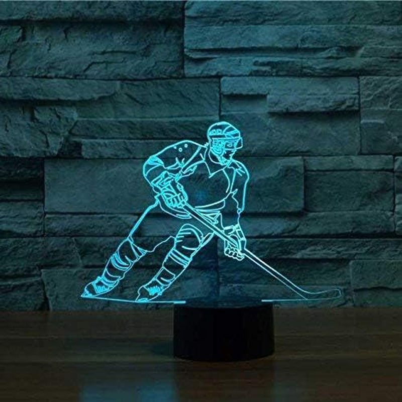 Hockey Night Light - 3D Player Lamp with 7 Color Changing LED for Kids' Rooms - Touch Control Desk Lamp for Hockey Fans