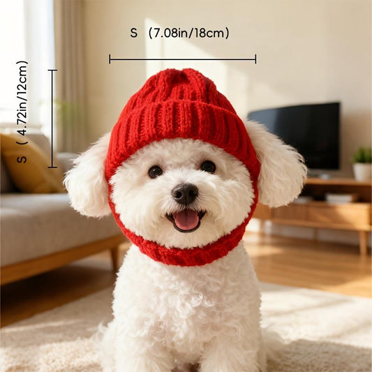 Maltese Dog Beanie Hat Cozy Red Winter with Ear Flaps Soft Knit Pet Hat for Small Dogs Indoor Outdoor Use Machine Washable Cute Dog Fashion Accessory Durable Pet Wear