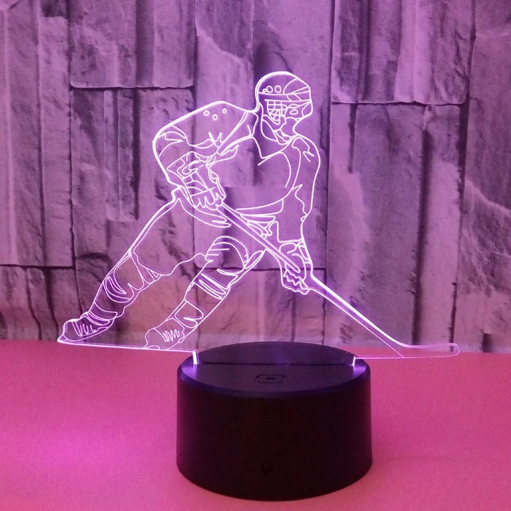 Hockey Night Light - 3D Player Lamp with 7 Color Changing LED for Kids' Rooms - Touch Control Desk Lamp for Hockey Fans