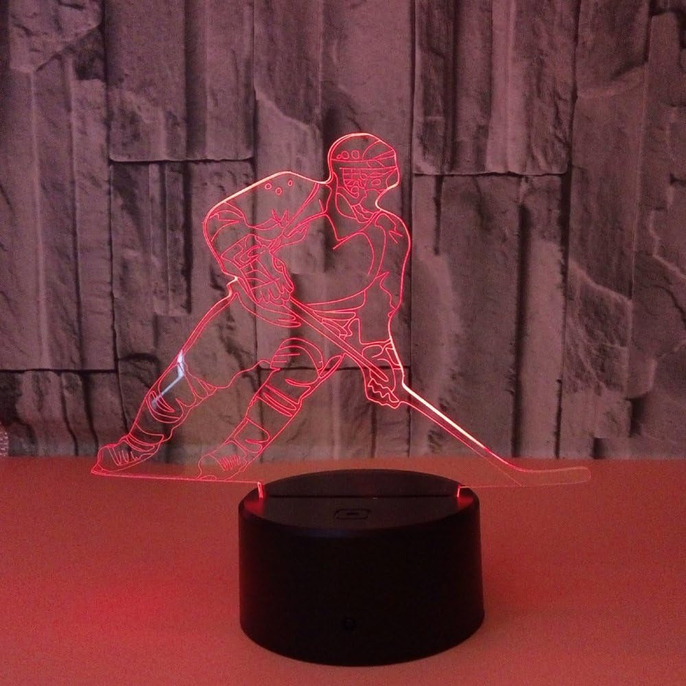 Hockey Night Light - 3D Player Lamp with 7 Color Changing LED for Kids' Rooms - Touch Control Desk Lamp for Hockey Fans