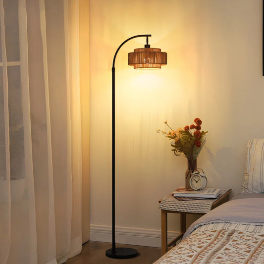Aarzo 69.6" Arched Rattan Floor Lamp with LED Light and Remote Control