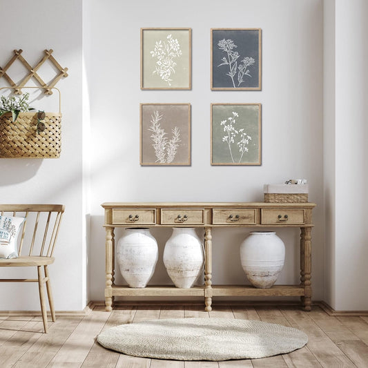 Framed Botanical Wall Art Set Of 4 With Walnut 10x10 Frames