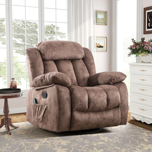 37.4" Wide Contemporary Compact Microfiber Swivel Rocker Manual Recliner Chair with Heat and Massage