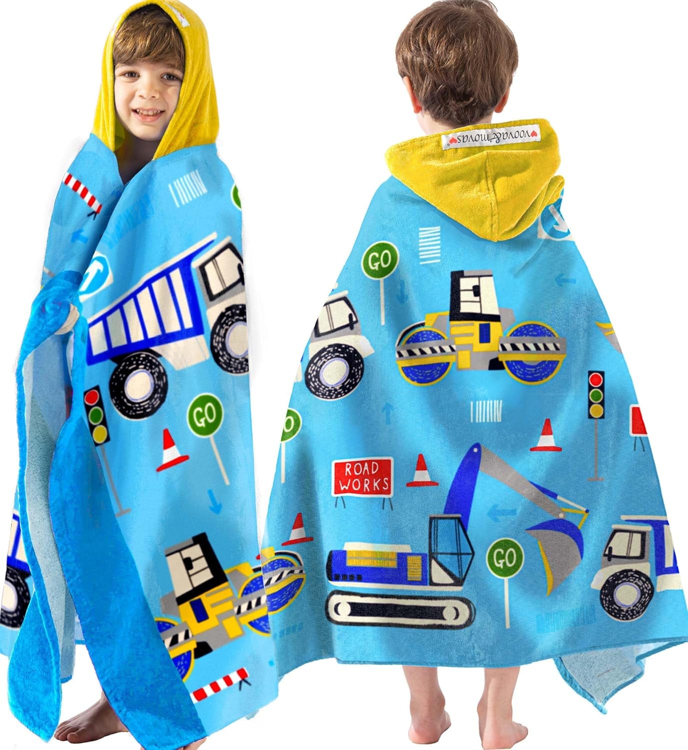 Kids Towels Age 3-10, 30''X50, Soft | Thick | 100% Cotton, Large Absorbent Beach, Bath, Pool, Swim Towels | Cover up for Boys | Excavator Vehicle