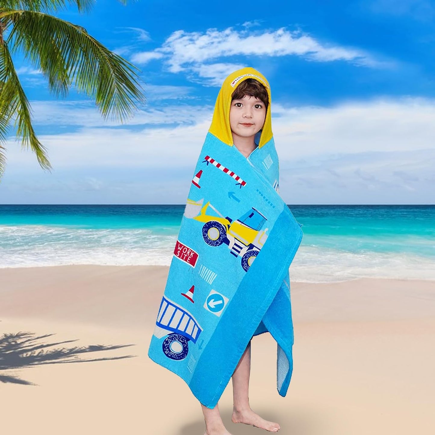 Kids Towels Age 3-10, 30''X50, Soft | Thick | 100% Cotton, Large Absorbent Beach, Bath, Pool, Swim Towels | Cover up for Boys | Excavator Vehicle