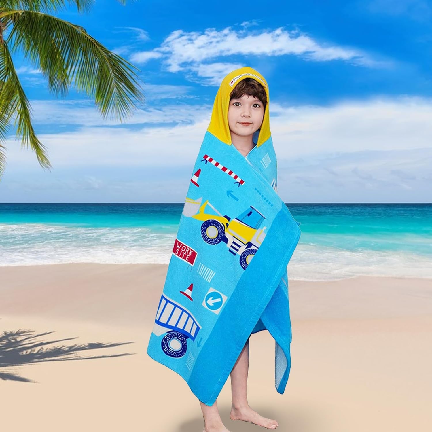 Kids Towels Age 3-10, 30''X50, Soft | Thick | 100% Cotton, Large Absorbent Beach, Bath, Pool, Swim Towels | Cover up for Boys | Excavator Vehicle