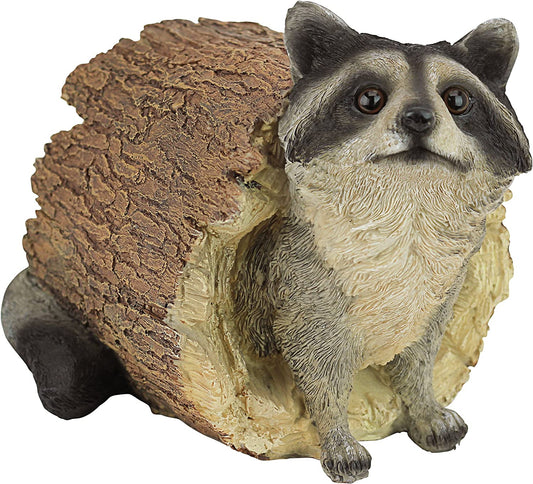 Bandit the Raccoon Indoor/Outdoor Garden Animal Statue, 10 Inch Long, Cast Stone Resin, Full Color Finish