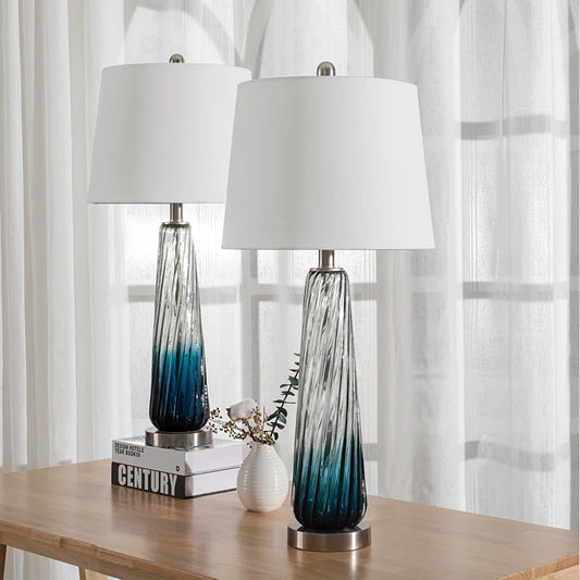 Aislin 28.75" Gradient Blue Bedside Table Lamp Set - Tall Glass Modern MCM Accent Table Lamps for Bedroom Bedside/Nightstand, Living Room Desk & Buffet