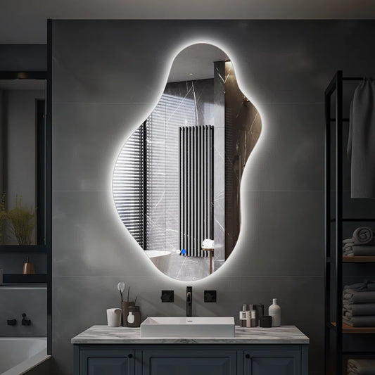 Asymmetrical Frameless LED Mirror with Anti-Fog,Three Color Lighting Designed for Bathroom Vanity and Home Decor