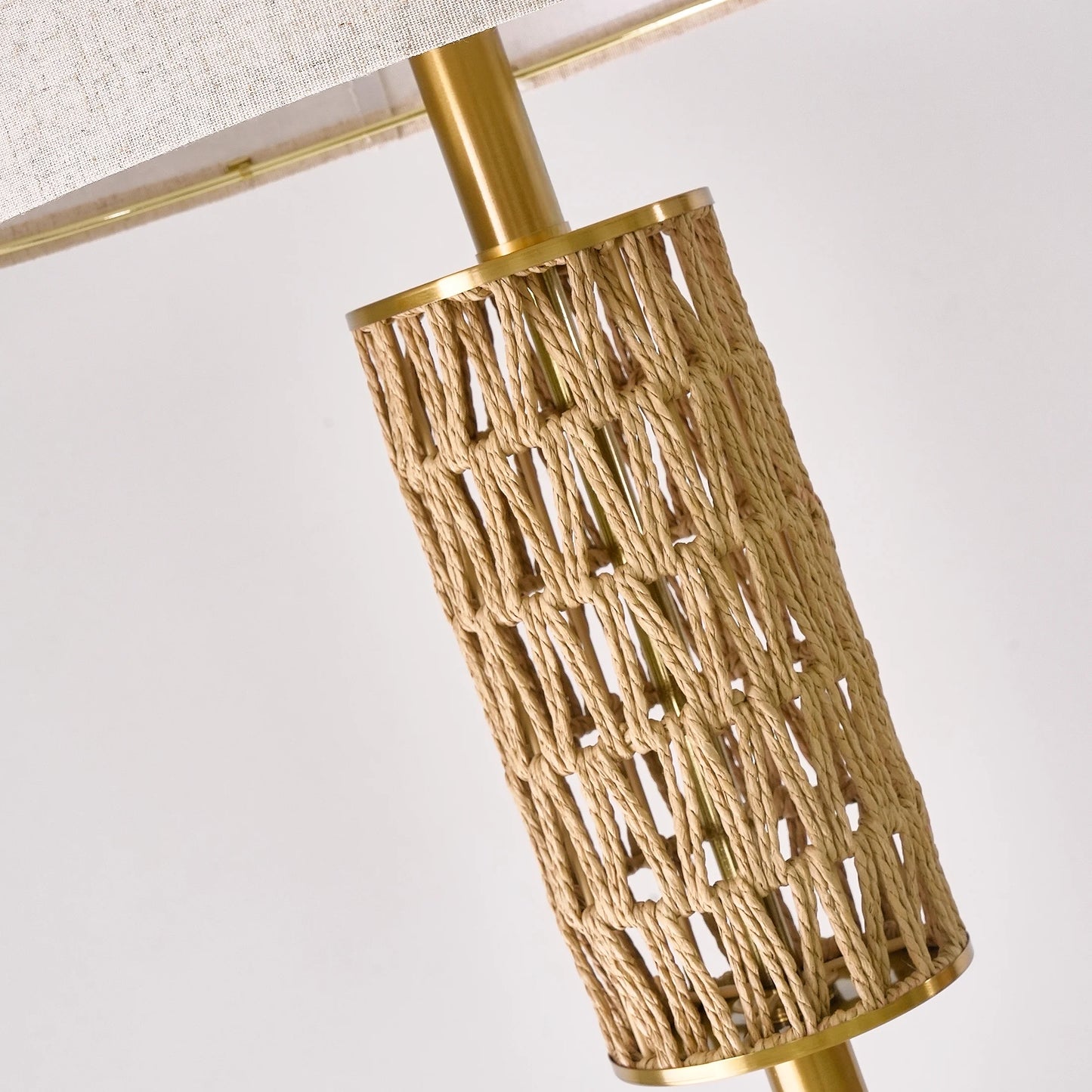 62" Farmhouse Gold Floor Lamp for Living Room with Twine Body,Retro Tall Standing Lamp for Bedroom, Office,Lighting,Decor