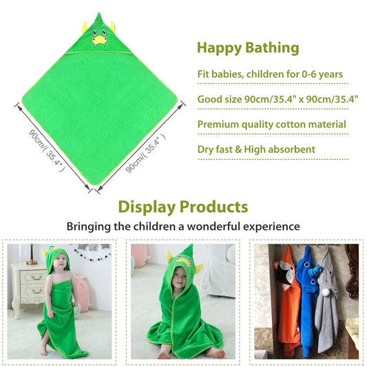 Unisex Baby Animal Hooded Bath Towel Soft Cotton Beach Swimming Bathrobe for 0-6T, Green