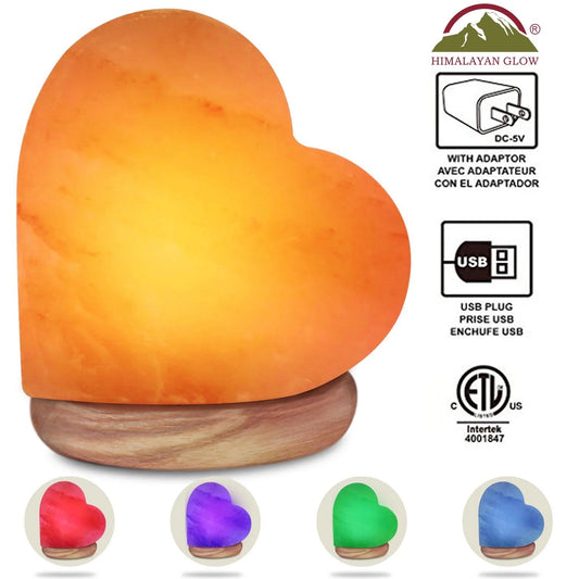 Heart USB Salt Lamp, Multicolor LED Night Light, 4-5 Lbs
