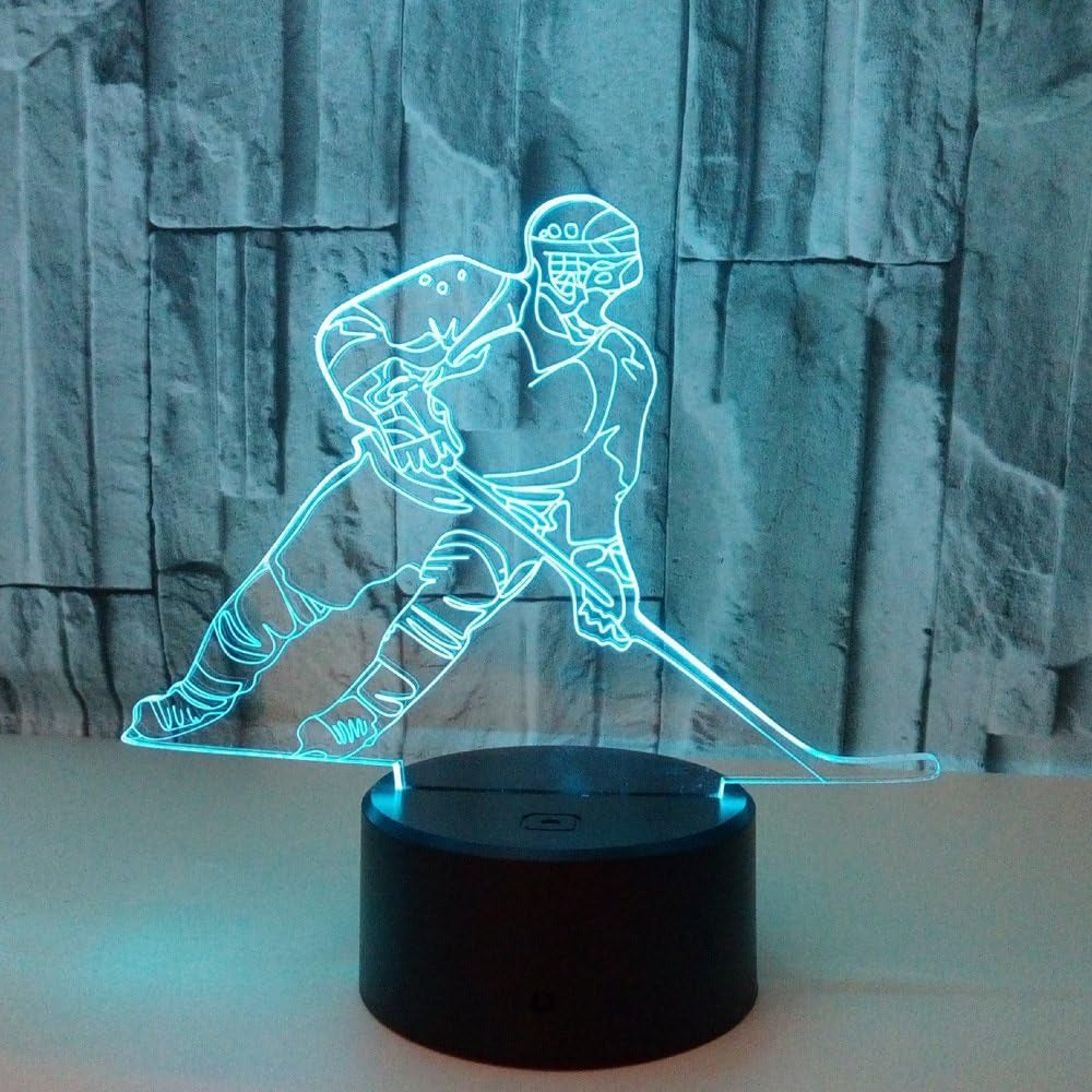 Hockey Night Light - 3D Player Lamp with 7 Color Changing LED for Kids' Rooms - Touch Control Desk Lamp for Hockey Fans