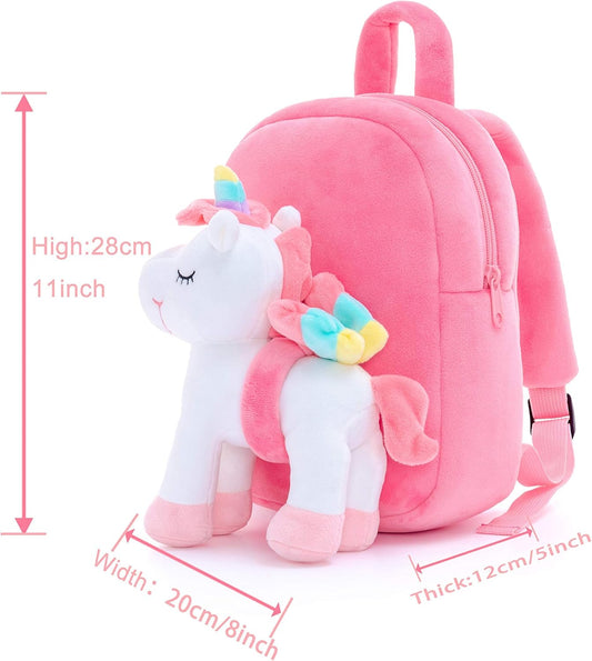 Unicorn Toddler Backpack Stuffed Unicorn Toys Kids Backpacks with Toy White 9.5"