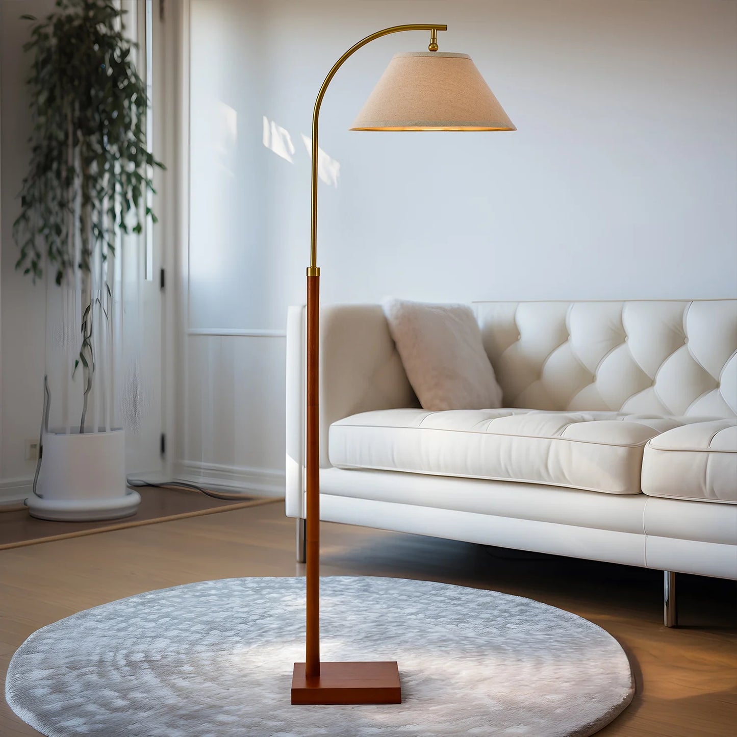 63" MDF Metal Tall Floor Lamp with Lamp Shade, Farmhouse Standing Lamp for Bedroom, Living Room, Office