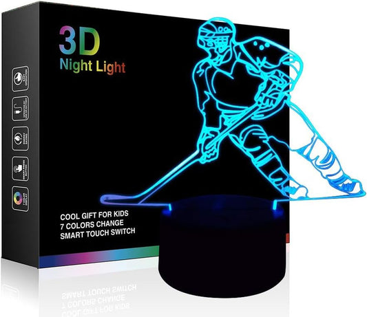 Hockey Night Light - 3D Player Lamp with 7 Color Changing LED for Kids' Rooms - Touch Control Desk Lamp for Hockey Fans