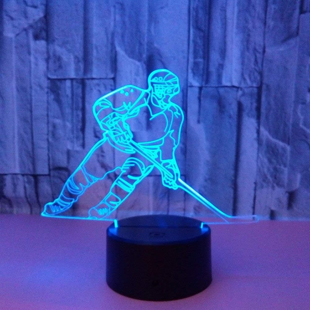 Hockey Night Light - 3D Player Lamp with 7 Color Changing LED for Kids' Rooms - Touch Control Desk Lamp for Hockey Fans
