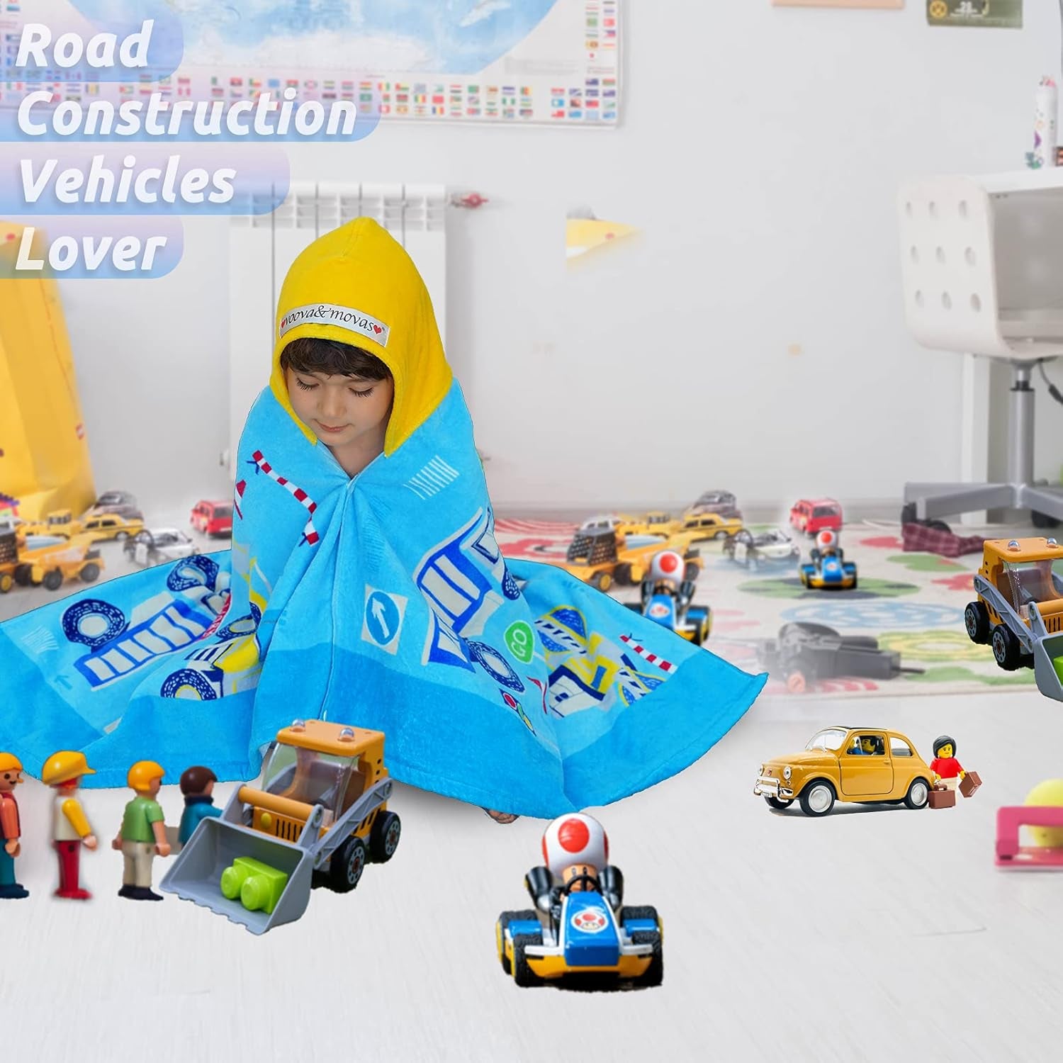 Kids Towels Age 3-10, 30''X50, Soft | Thick | 100% Cotton, Large Absorbent Beach, Bath, Pool, Swim Towels | Cover up for Boys | Excavator Vehicle