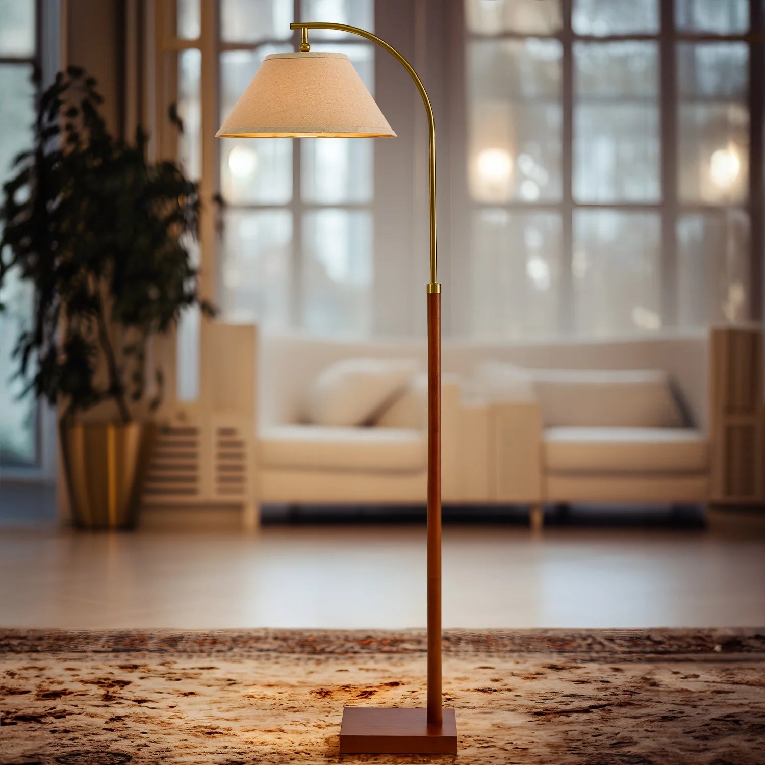 63" MDF Metal Tall Floor Lamp with Lamp Shade, Farmhouse Standing Lamp for Bedroom, Living Room, Office
