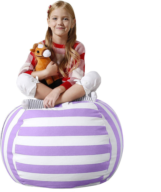 Stuffed Animal Bean Bag Storage Chair (Purple/White Striped, Medium (32''))