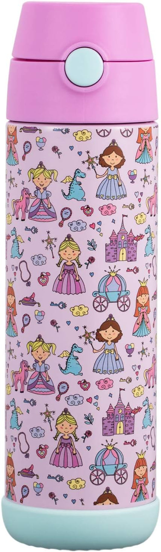 Insulated Kids Water Bottle with Straw & Spout – Double-Wall Stainless Steel, Leakproof, Easy-Flip Lid – for School, Travel, Toddlers & Big Kids - Princess, 17Oz