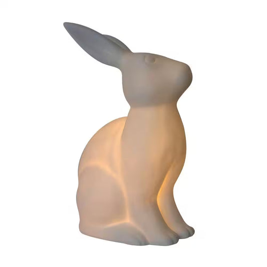 10.9 In. White Porcelain Bunny Rabbit Shaped Table Lamp