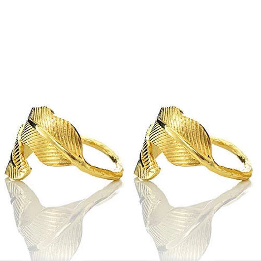 Gold Napkin Rings Set of 4 Stylized Overlapping Leaf Design for Elegant Dining Table Decor