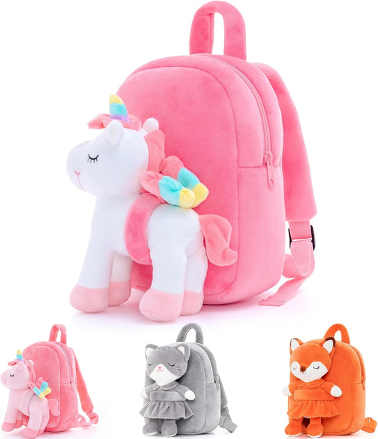 Unicorn Toddler Backpack Stuffed Unicorn Toys Kids Backpacks with Toy White 9.5"